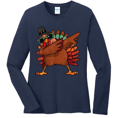 Dabbing Turkey Thanksgiving Day Pilgrim Funny Dab Ladies Long Sleeve Shirt