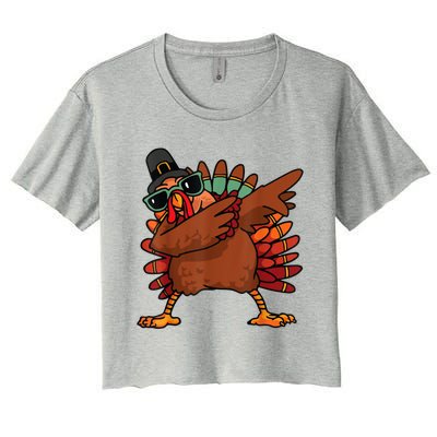 Dabbing Turkey Thanksgiving Day Pilgrim Funny Dab Women's Crop Top Tee