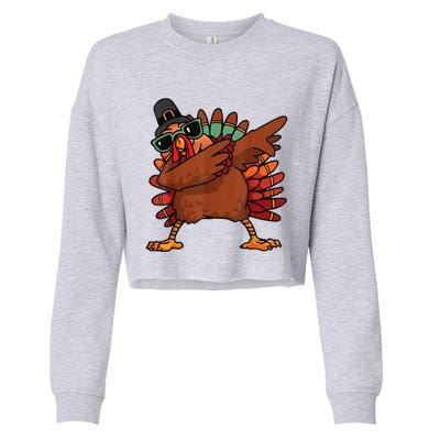 Dabbing Turkey Thanksgiving Day Pilgrim Funny Dab Cropped Pullover Crew