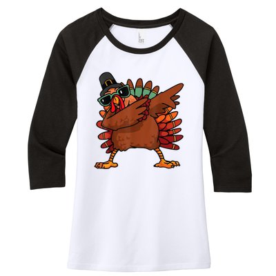 Dabbing Turkey Thanksgiving Day Pilgrim Funny Dab Women's Tri-Blend 3/4-Sleeve Raglan Shirt