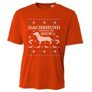 Dachshund Through The Snow Ugly Christmas Gift Cooling Performance Crew T-Shirt