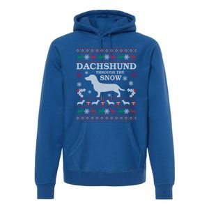 Dachshund Through The Snow Ugly Christmas Gift Premium Hoodie