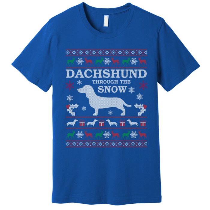 Dachshund Through The Snow Ugly Christmas Gift Premium T-Shirt