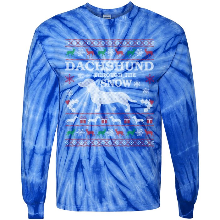 Dachshund Through The Snow Ugly Christmas Gift Tie-Dye Long Sleeve Shirt