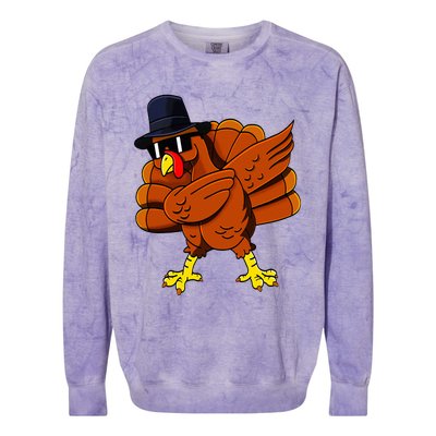 Dabbing Turkey Thanksgiving Pilgrim Funny Dab Colorblast Crewneck Sweatshirt