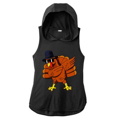 Dabbing Turkey Thanksgiving Pilgrim Funny Dab Ladies PosiCharge Tri-Blend Wicking Draft Hoodie Tank