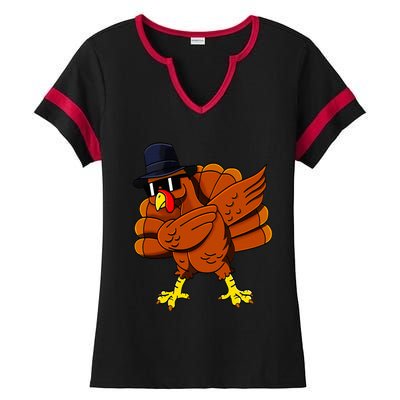 Dabbing Turkey Thanksgiving Pilgrim Funny Dab Ladies Halftime Notch Neck Tee