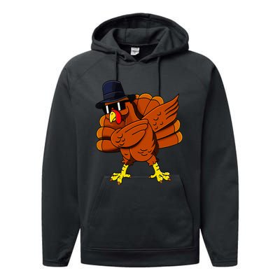 Dabbing Turkey Thanksgiving Pilgrim Funny Dab Performance Fleece Hoodie