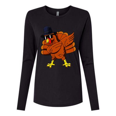 Dabbing Turkey Thanksgiving Pilgrim Funny Dab Womens Cotton Relaxed Long Sleeve T-Shirt