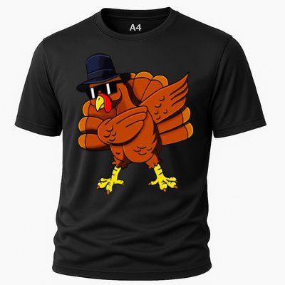 Dabbing Turkey Thanksgiving Pilgrim Funny Dab Cooling Performance Crew T-Shirt