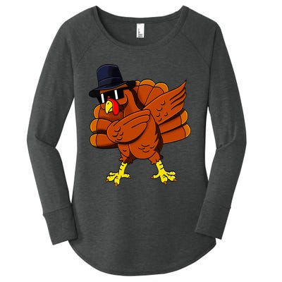 Dabbing Turkey Thanksgiving Pilgrim Funny Dab Women's Perfect Tri Tunic Long Sleeve Shirt