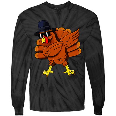 Dabbing Turkey Thanksgiving Pilgrim Funny Dab Tie-Dye Long Sleeve Shirt