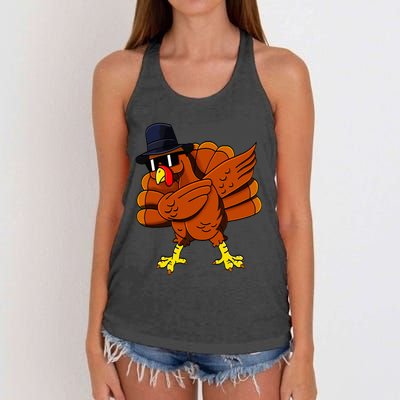 Dabbing Turkey Thanksgiving Pilgrim Funny Dab Women's Knotted Racerback Tank