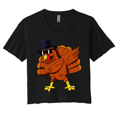 Dabbing Turkey Thanksgiving Pilgrim Funny Dab Women's Crop Top Tee