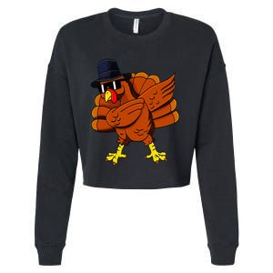 Dabbing Turkey Thanksgiving Pilgrim Funny Dab Cropped Pullover Crew