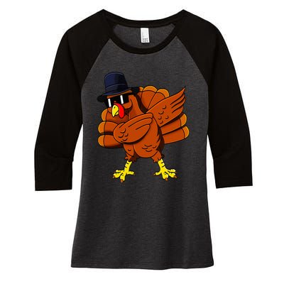 Dabbing Turkey Thanksgiving Pilgrim Funny Dab Women's Tri-Blend 3/4-Sleeve Raglan Shirt