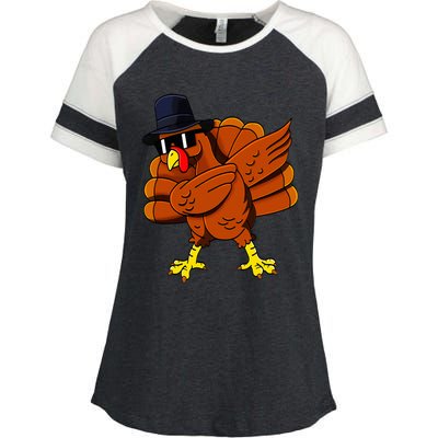 Dabbing Turkey Thanksgiving Pilgrim Funny Dab Enza Ladies Jersey Colorblock Tee