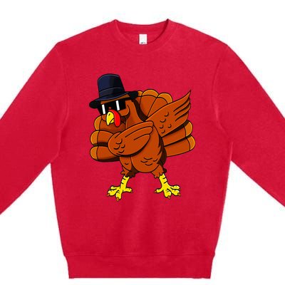 Dabbing Turkey Thanksgiving Pilgrim Funny Dab Premium Crewneck Sweatshirt