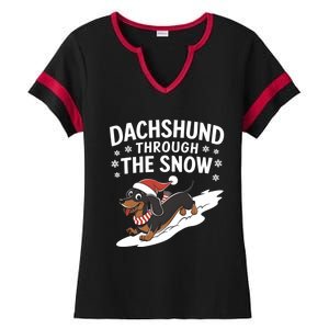 Dachshund Through The Snow Wiener Dog Christmas Xmas Dog Gift Ladies Halftime Notch Neck Tee