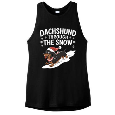 Dachshund Through The Snow Wiener Dog Christmas Xmas Dog Gift Ladies PosiCharge Tri-Blend Wicking Tank