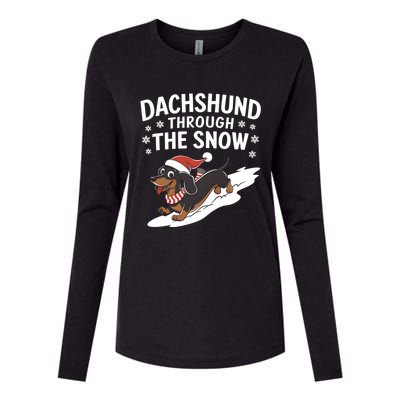 Dachshund Through The Snow Wiener Dog Christmas Xmas Dog Gift Womens Cotton Relaxed Long Sleeve T-Shirt