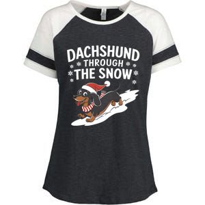 Dachshund Through The Snow Wiener Dog Christmas Xmas Dog Gift Enza Ladies Jersey Colorblock Tee