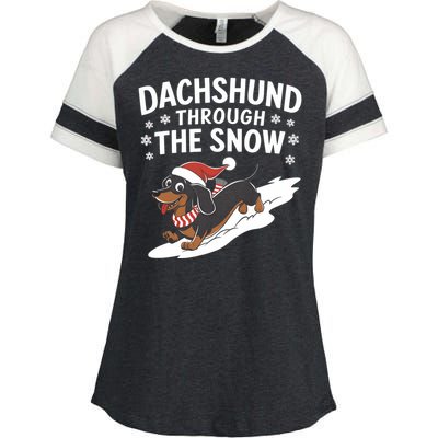 Dachshund Through The Snow Wiener Dog Christmas Xmas Dog Gift Enza Ladies Jersey Colorblock Tee