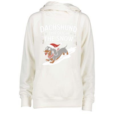 Dachshund Through The Snow Wiener Dog Christmas Xmas Dog Gift Womens Funnel Neck Pullover Hood