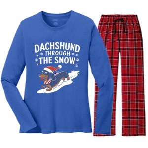 Dachshund Through The Snow Wiener Dog Christmas Xmas Dog Gift Women's Long Sleeve Flannel Pajama Set 