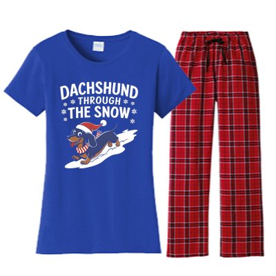 Dachshund Through The Snow Wiener Dog Christmas Xmas Dog Gift Women's Flannel Pajama Set