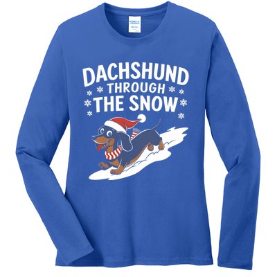 Dachshund Through The Snow Wiener Dog Christmas Xmas Dog Gift Ladies Long Sleeve Shirt