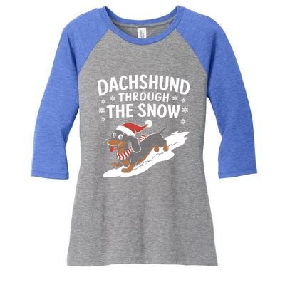 Dachshund Through The Snow Wiener Dog Christmas Xmas Dog Gift Women's Tri-Blend 3/4-Sleeve Raglan Shirt