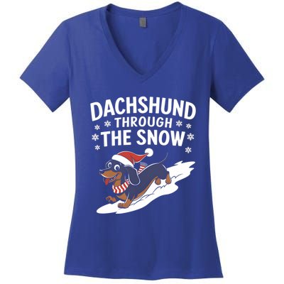 Dachshund Through The Snow Wiener Dog Christmas Xmas Dog Gift Women's V-Neck T-Shirt