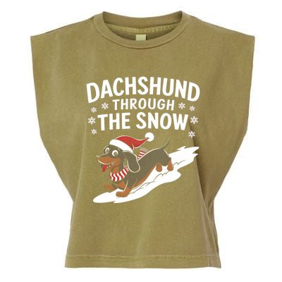 Dachshund Through The Snow Wiener Dog Christmas Xmas Dog Gift Garment-Dyed Women's Muscle Tee