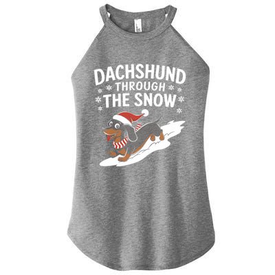 Dachshund Through The Snow Wiener Dog Christmas Xmas Dog Gift Women's Perfect Tri Rocker Tank