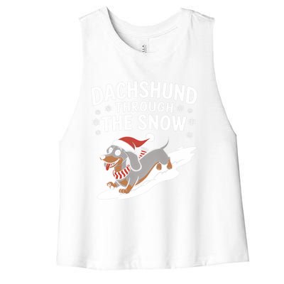 Dachshund Through The Snow Wiener Dog Christmas Xmas Dog Gift Women's Racerback Cropped Tank