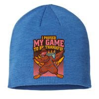 Dabbing Turkey Thanksgiving Gaming Paused Game Thankful Funny Gift Sustainable Beanie