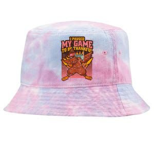 Dabbing Turkey Thanksgiving Gaming Paused Game Thankful Funny Gift Tie-Dyed Bucket Hat