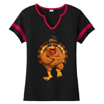 dancing turkey thanksgiving day  funny dance  Ladies Halftime Notch Neck Tee