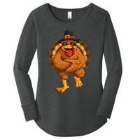 dancing turkey thanksgiving day  funny dance  Women's Perfect Tri Tunic Long Sleeve Shirt