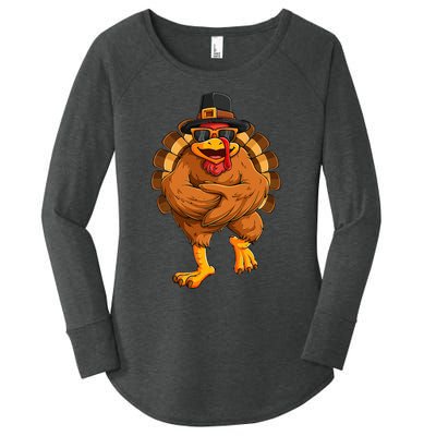 dancing turkey thanksgiving day  funny dance  Women's Perfect Tri Tunic Long Sleeve Shirt