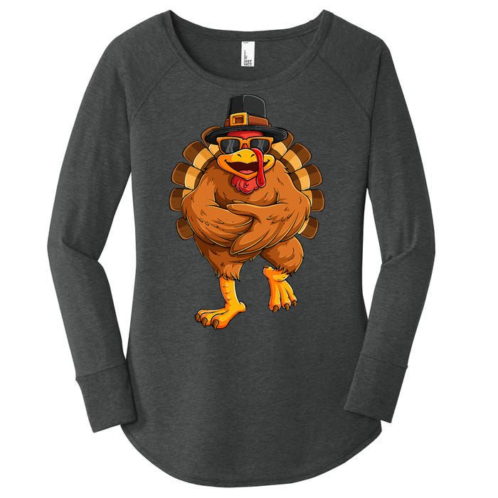 dancing turkey thanksgiving day  funny dance  Women's Perfect Tri Tunic Long Sleeve Shirt