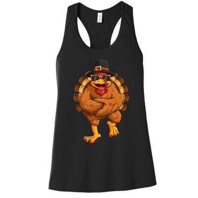 dancing turkey thanksgiving day  funny dance  Women's Racerback Tank