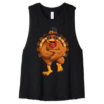 dancing turkey thanksgiving day  funny dance  Women's Racerback Cropped Tank