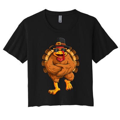 dancing turkey thanksgiving day  funny dance  Women's Crop Top Tee