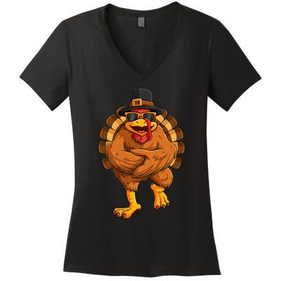 dancing turkey thanksgiving day  funny dance  Women's V-Neck T-Shirt