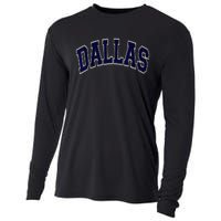 Dallas Texas TX Varsity Style Navy Cooling Performance Long Sleeve Crew