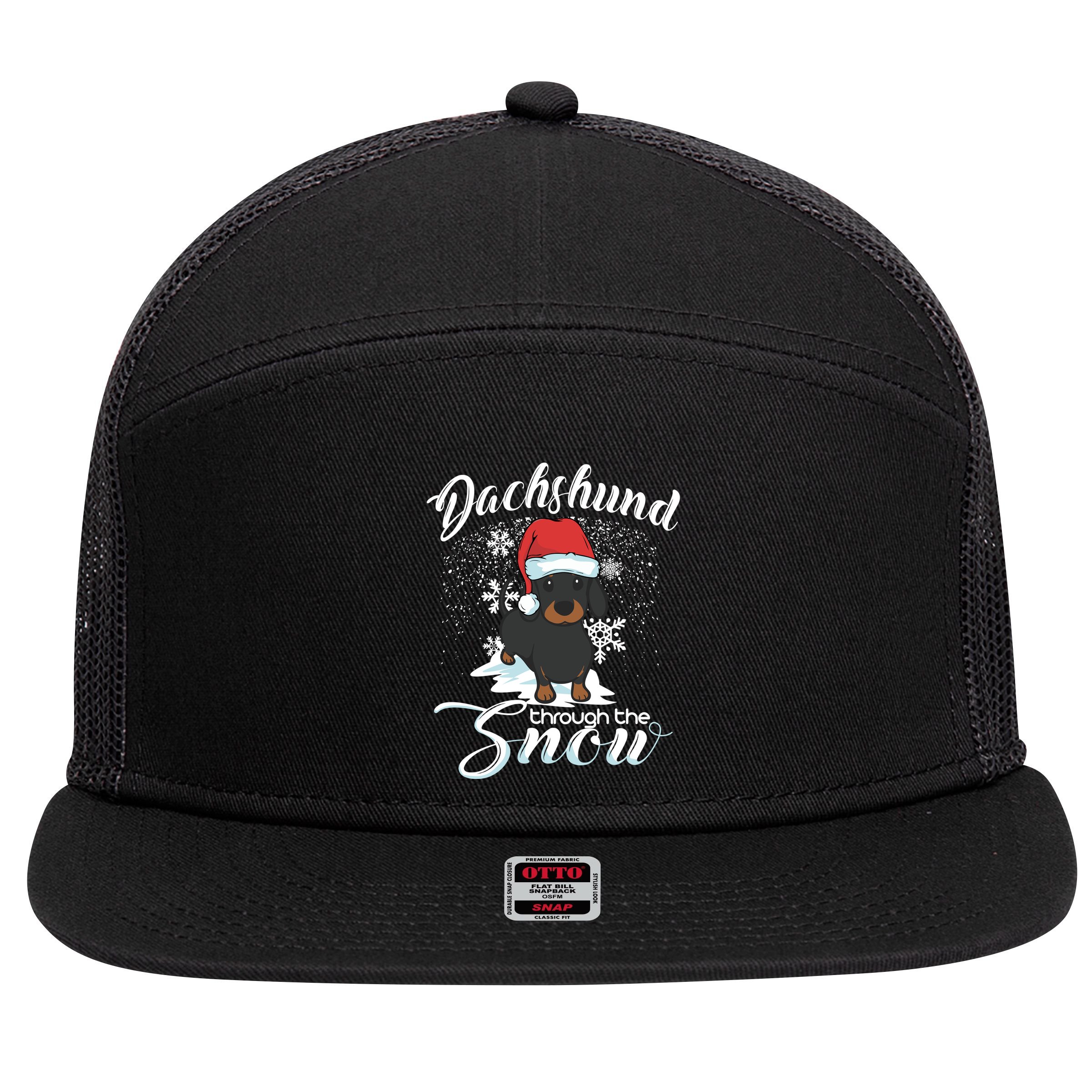 Daschund Through The Snow Dog Lovers Festive Great Gift 7 Panel Mesh Trucker Snapback Hat
