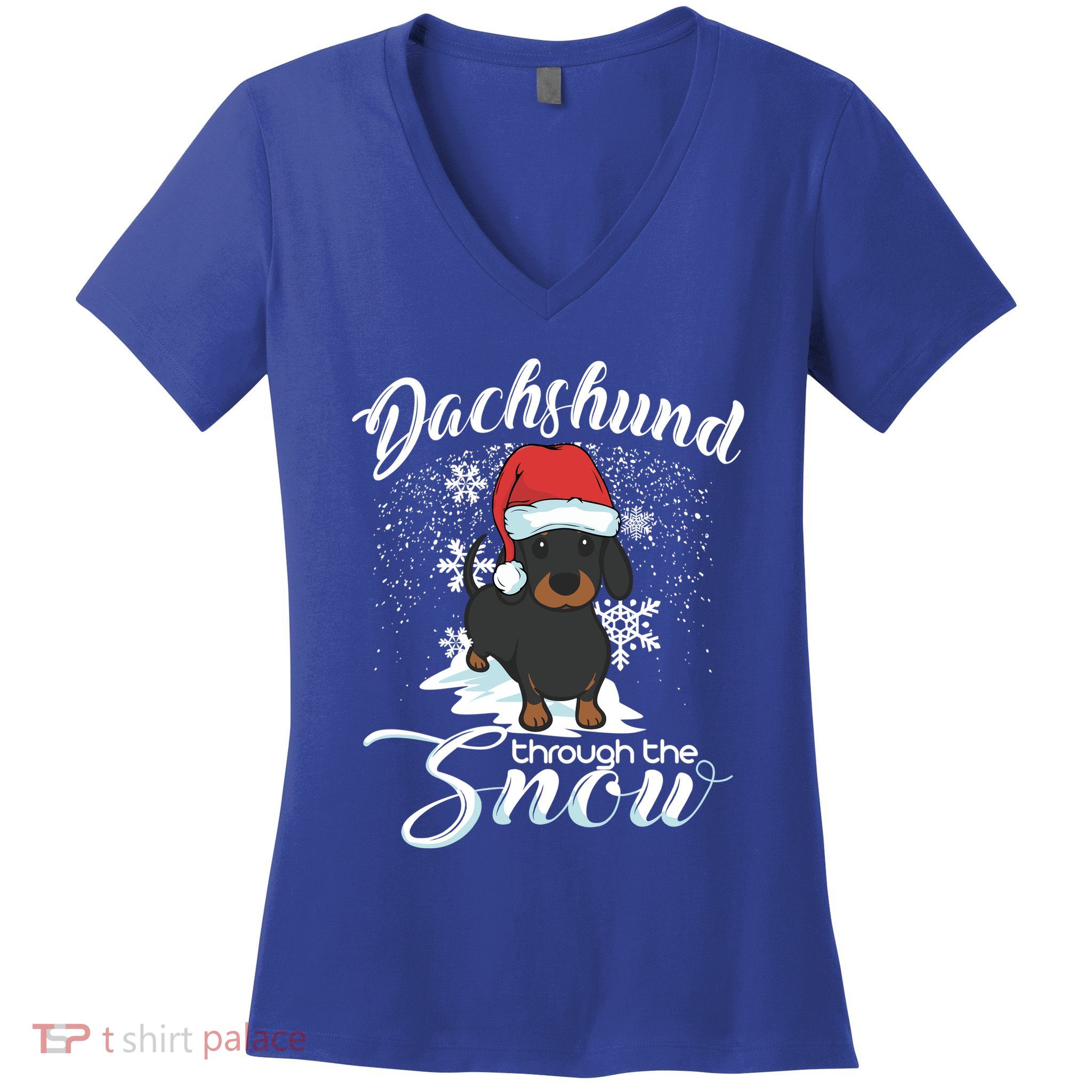 Daschund Through The Snow Dog Lovers Festive Great Gift Women's V-Neck T-Shirt