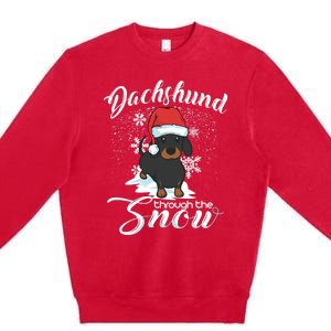 Daschund Through The Snow Dog Lovers Festive Great Gift Premium Crewneck Sweatshirt